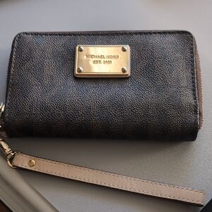 Michael Kors Dark Brown Wristlet with Gold Accents